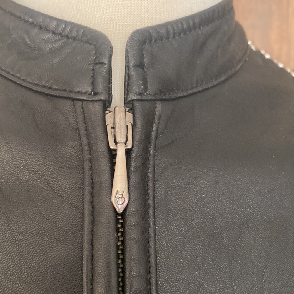 Black smooth grain leather jacket, Harley Davidson, sz L - Picture 7 of 14